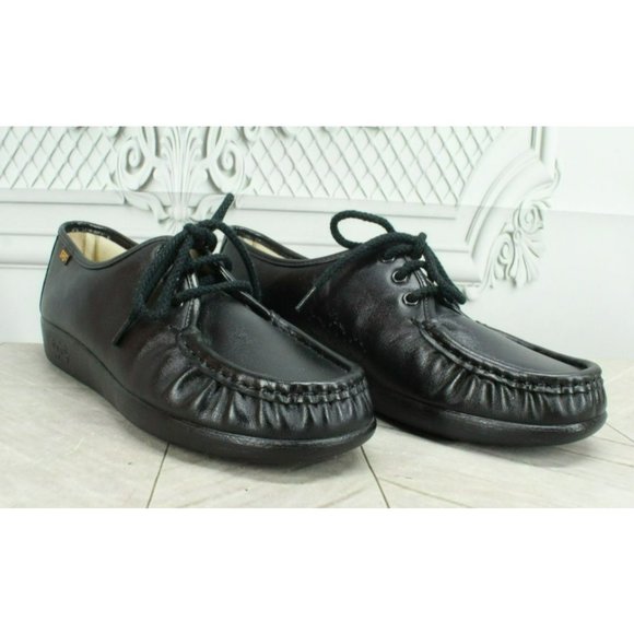 SAS Black Leather Slip On Moccasins Loafer Ankle Shoes Size 8 Narrow - Picture 3 of 7